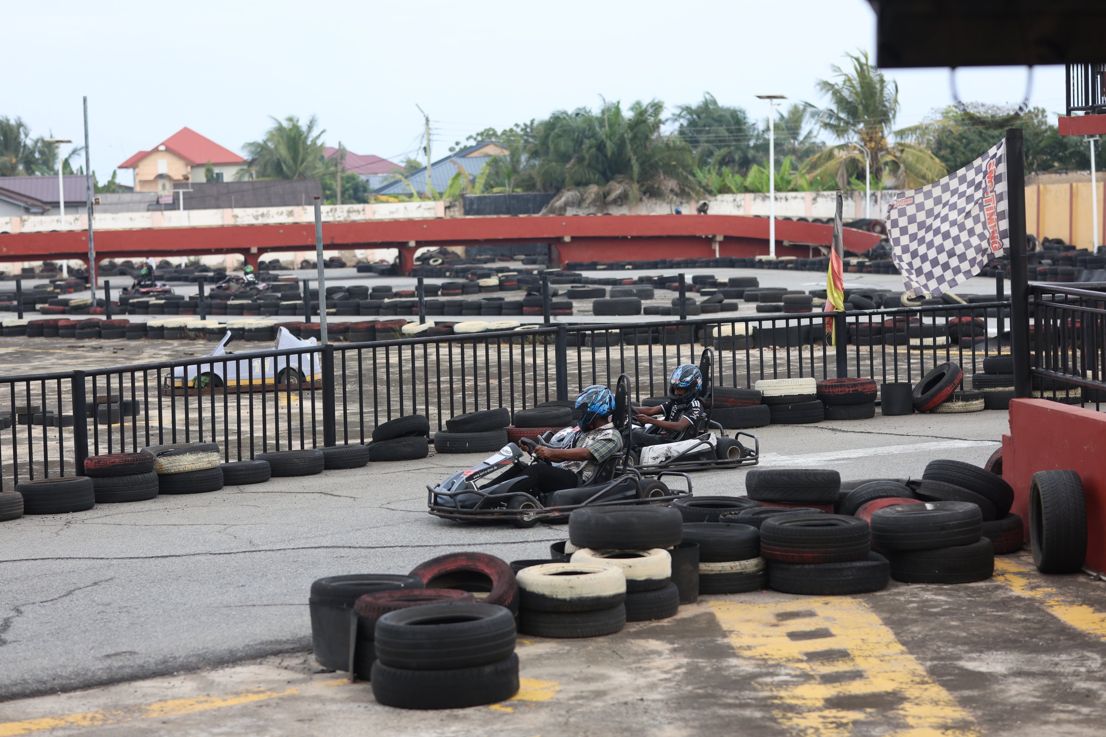 Karts racing side by side